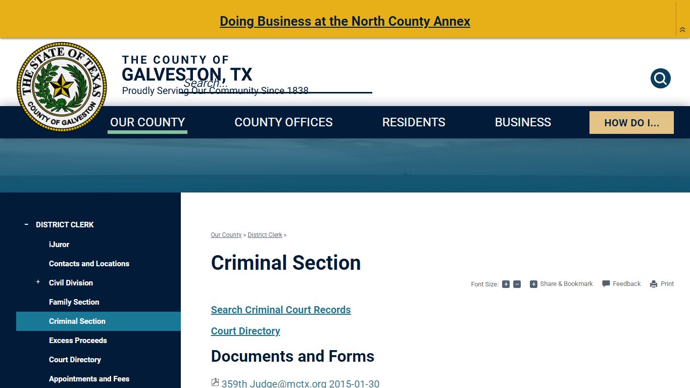 Criminal Section - Galveston County, TX
